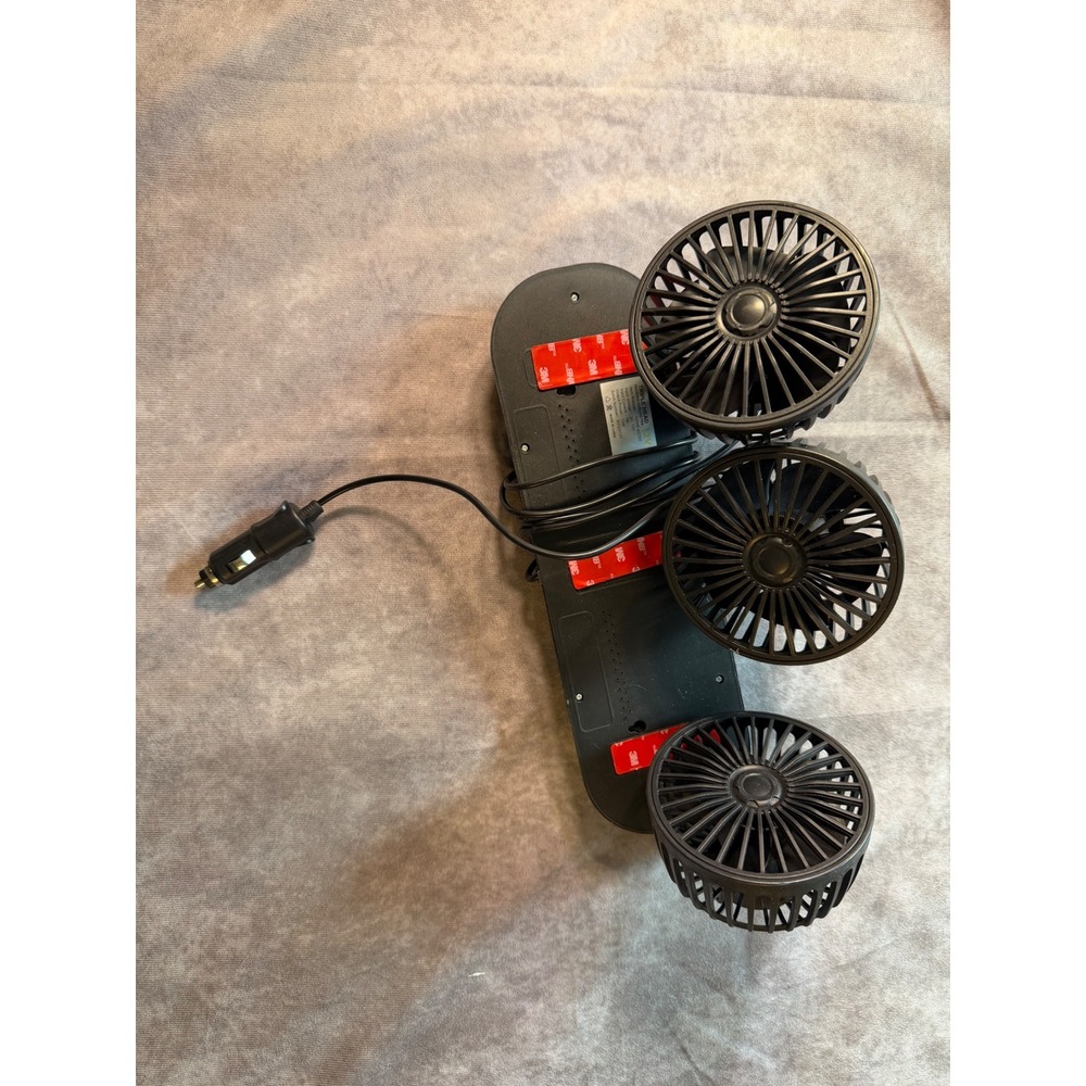 Triple Head Rotating Cooling Fan 12V DC Car Truck RV Dashboard 3-Head Fan Black
